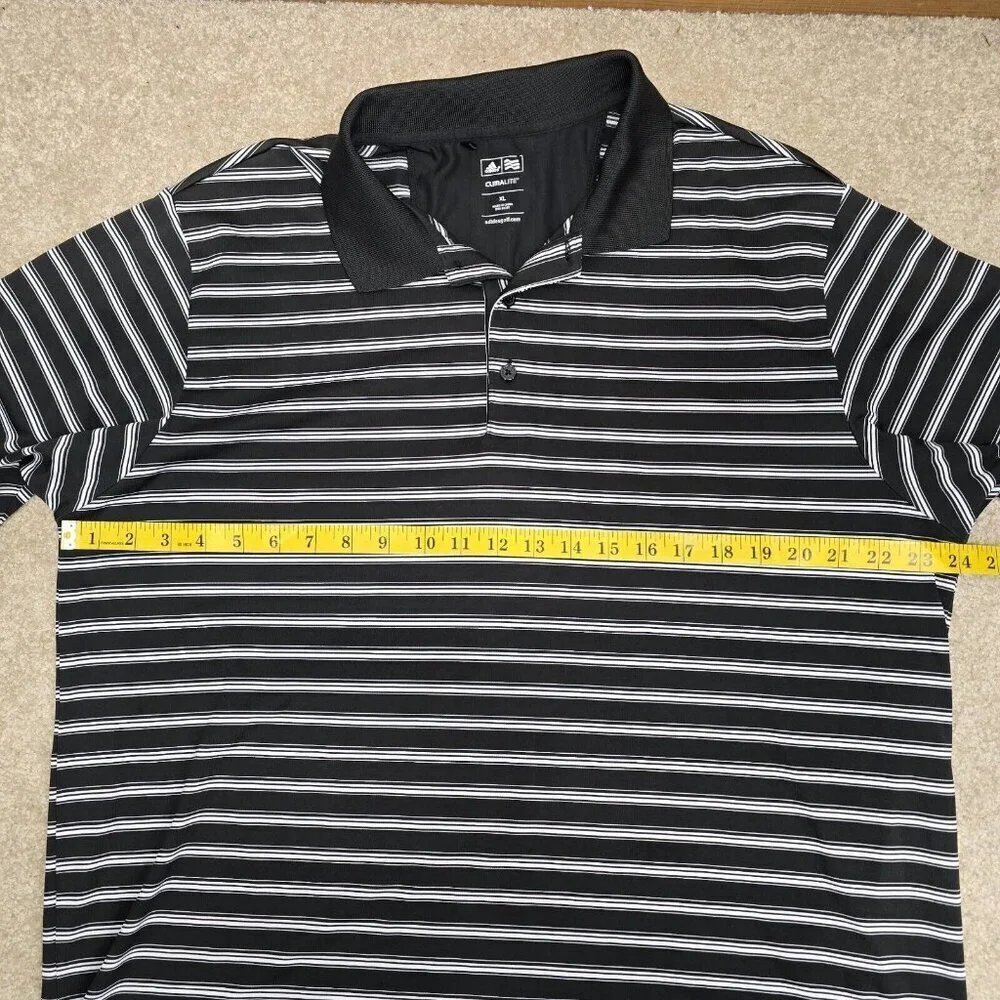 Adidas Climalite Golf Polo Shirt Black White Striped Mens Size XL Stretch